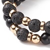 2Pcs 2 Style Natural Lava Rock & Wood & Synthetic Hematite Stretch Bracelets Set BJEW-JB08417-5