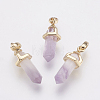 Brass Natural Amethyst Double Terminated Pointed Pendants KK-G343-11L-06G-1