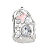 304 Stainless Steel Micro Pave Clear Cubic Zirconia with Pink Enamel & Plastic Pearl Pendants SA-CBA50C9-02P-1
