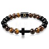 8MM Natural Tiger Eye and Matte Black Obsidian Round Beaded Stretch Bracelets SL9862-4-1
