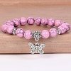 8MM Round Dyed Synthetic Turquoise Beaded Stretch Bracelets with Alloy Butterfly Charms FQ7211-2-1