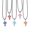 Dyed Synthetic Imperial Jasper with Glass Seed Beaded Cross Pendant Black Waxed Cotton Cord Necklaces NJEW-MZ00138-2
