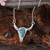 Western Cowboy Style Synthetic Turquoise Cattle Head Pendant Necklaces & Stud Earrings Sets for Women FS-WG063A3-03-3