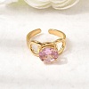 Brass Micro Pave Glass Cuff Rings for Women RJEW-K312-05G-2