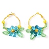 Woven Glass Flower Huggie Hoop Earring EJEW-MZ00235-3