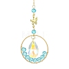 Ocean Theme Glass Round Beads & Teardrop Suncatcher with Brass Charm HJEW-JM04939-2