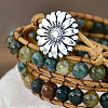 Adjustable Alloy Flower Natural Indian Agate Round Beaded Wrap Bracelets for Women WGB06FC-01-5