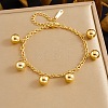 304 Stainless Steel Round Beaded Charm Bracelets BJEW-B171-05G-1