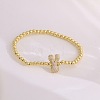 Brass Micro Pave Clear Cubic Zirconia Beaded Stretch Bracelets for Women FS-WGB95F4-01-1