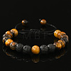 Natural Lave Rock & Tiger Eye Round Beads Braided Bead Bracelets AW3107-2-1