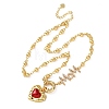 Mother's Day Brass Micro Pave Clear Cubic Zirconia Enamel Red Sacred Heart Mama Pendant Necklaces for Women NJEW-A071-12B-G-4