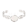 304 Stainless Steel Coffee Bean Chain Cuff Bracelet Blanks with Flat Round Bezel Settings SA-CBA4160-02B-P-2