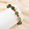 Christmas Dyed Natural Malaysia Jade & Carnelian & Brass Round Beaded Stretch Bracelets BJEW-TA00761-2