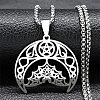 Bat 201 Stainless Steel Hollow Crescent Moon Bat Pendant Necklaces for Women NJEW-M105-05P-1
