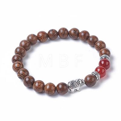 Dyed Wood Round Beads Stretch Bracelets BJEW-JB04839-1