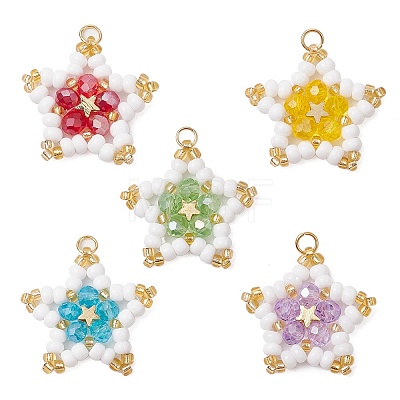 Glass Seed Beaded Star Pendants PALLOY-MZ00541-1