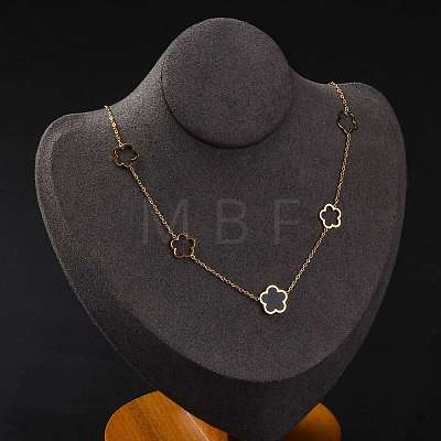 Ion Plating(IP) 304 Stainless Steel & Plastic Flower Pendant Necklaces for Women NJEW-P320-02G-03-1