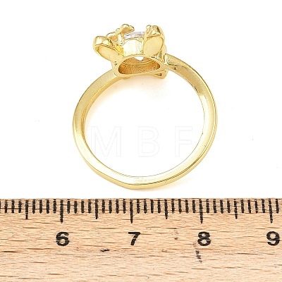 Bunny & Bowknot Brass Micro Pave Cubic Zirconia Cuff Rings for Women RJEW-A088-10G-04-1