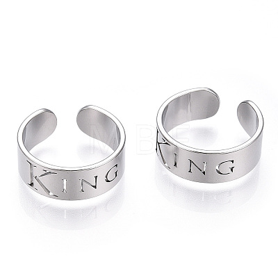 304 Stainless Steel Word King Open Cuff Ring for Women RJEW-T027-09P-1