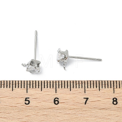 SHEGRACE Brass Clear Cubic Zirconia Square Stud Earring Findings XGR0103P-115P-1