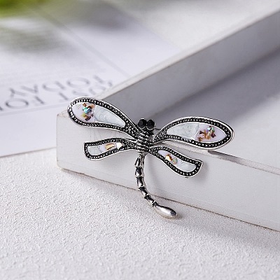 Alloy Pave Shell Dragonfly Brooch PW-WG81607-01-1