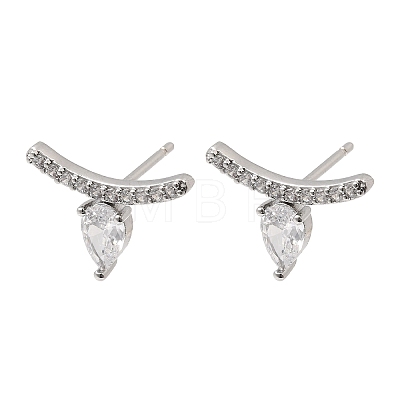 Brass Micro Pave Cubic Zirconia Stud Earrings EJEW-G471-14P-1