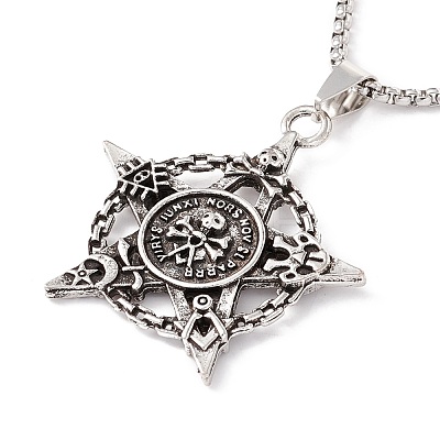 Alloy Star with Skull Pendant Necklace with 201 Stainless Steel Chains for Men Women NJEW-E016-14AS-1