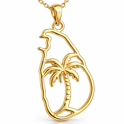 304 Stainless Steel Outline Island Coconut Tree Pendant Necklaces for Women WGA9425-01-1
