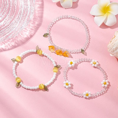 3Pcs 3 Colors Acrylic Charms Bracelets Sets for Women BJEW-TA00577-1