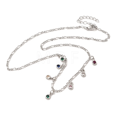 Brass Micro Pave Cubic Zirconia Teardrop Pendant Necklaces NJEW-B157-11P-1