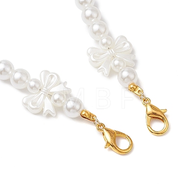 ABS Plastic Imitation Pearl Round & Bowknot White Beaded Purse Chains AJEW-BA00140-1