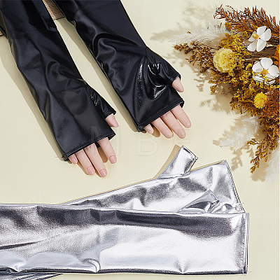 2 Pairs 2 Colors Polyester Long Fingerless Gloves AJEW-CL0006-23-1