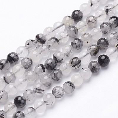 Natural Black Rutilated Quartz Beads Strands X-G-D295-6mm-1