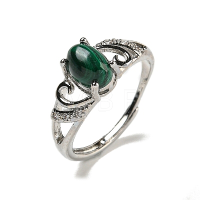 Oval Natural Malachite Adjustable Rings RJEW-Q818-01P-07B-1