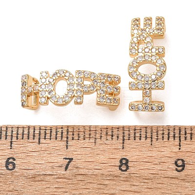 Brass Micro Pave Clear Cubic Zirconia Word HOPE Links Connector Charms KK-K002-32G-G-1