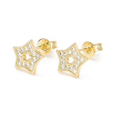 Clear Cubic Zirconia Star Stud Earrings EJEW-P196-05G-1