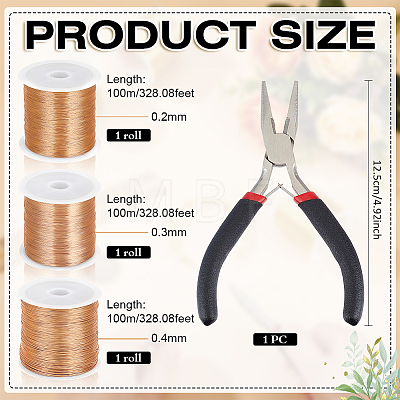 3 Rolls 3 Sizes Round Copper Wire CWIR-BC0001-66-1