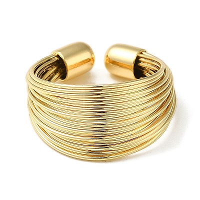 Brass Multi Wire Wrap Open Cuff Ring RJEW-C037-02G-1