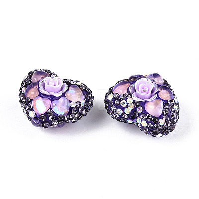 Heart Shape Polymer Clay Pave Rhinestone Beads RB-T018-03A-1