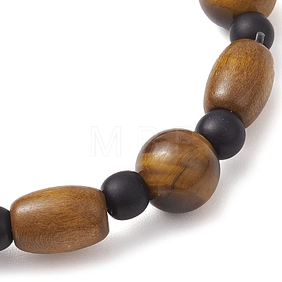 10mm Round Natural Tiger Eye & Dyed Black Synthetic Turquoise & Column wood Beaded Stretch Bracelets fo Women Men BJEW-JB10690-1
