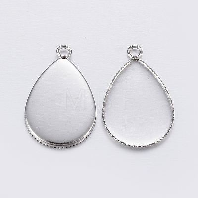 Tarnish Resistant 304 Stainless Steel Pendant Cabochon Settings X-STAS-P198-14B-1