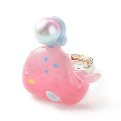 Resin 3D Whale Adjustable Ring RJEW-JR00428-07-1