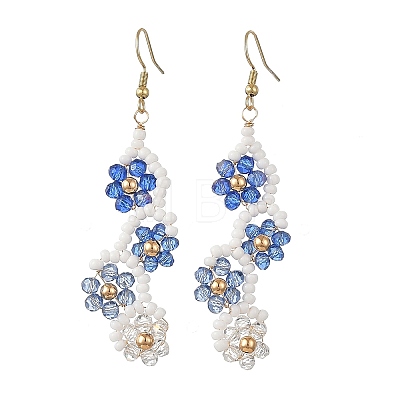 Flower Glass Seed Beaded Dangle Earrings EJEW-MZ00775-01-1
