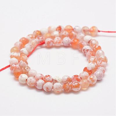 Faceted Natural Fire Crackle Agate Beads Strands G-F447-6mm-B03-1