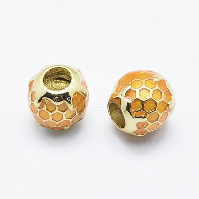 Brass Enamel European Beads KK-G336-05G-NR-1