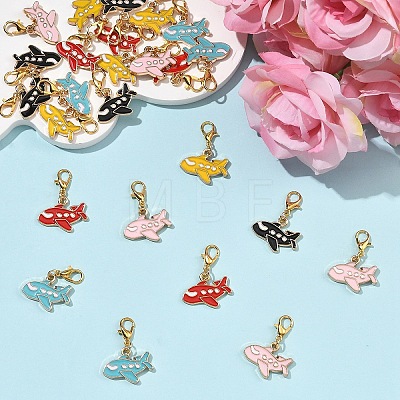25Pcs 5 Colors Alloy Enamel Airplane Pendant Decorations HJEW-YW00489-1