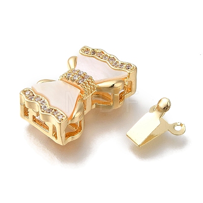 Brass Micro Pave Clear Cubic Zirconia Box Clasps with Acrylic KK-H480-06G-1