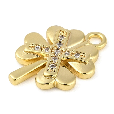 Cross Theme Real 18K Gold Plated Brass Micro Pave Clear Cubic Zirconia Pendants KK-L219-06G-01-1