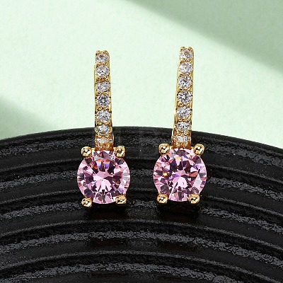 Flat Round Brass Micro Pave Cubic Zirconia Hoop Earrings EJEW-F384-03G-1