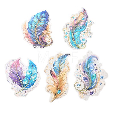 5Pcs 5 Styles Feather Waterproof PET Stickers Sets DIY-B071-03A-1